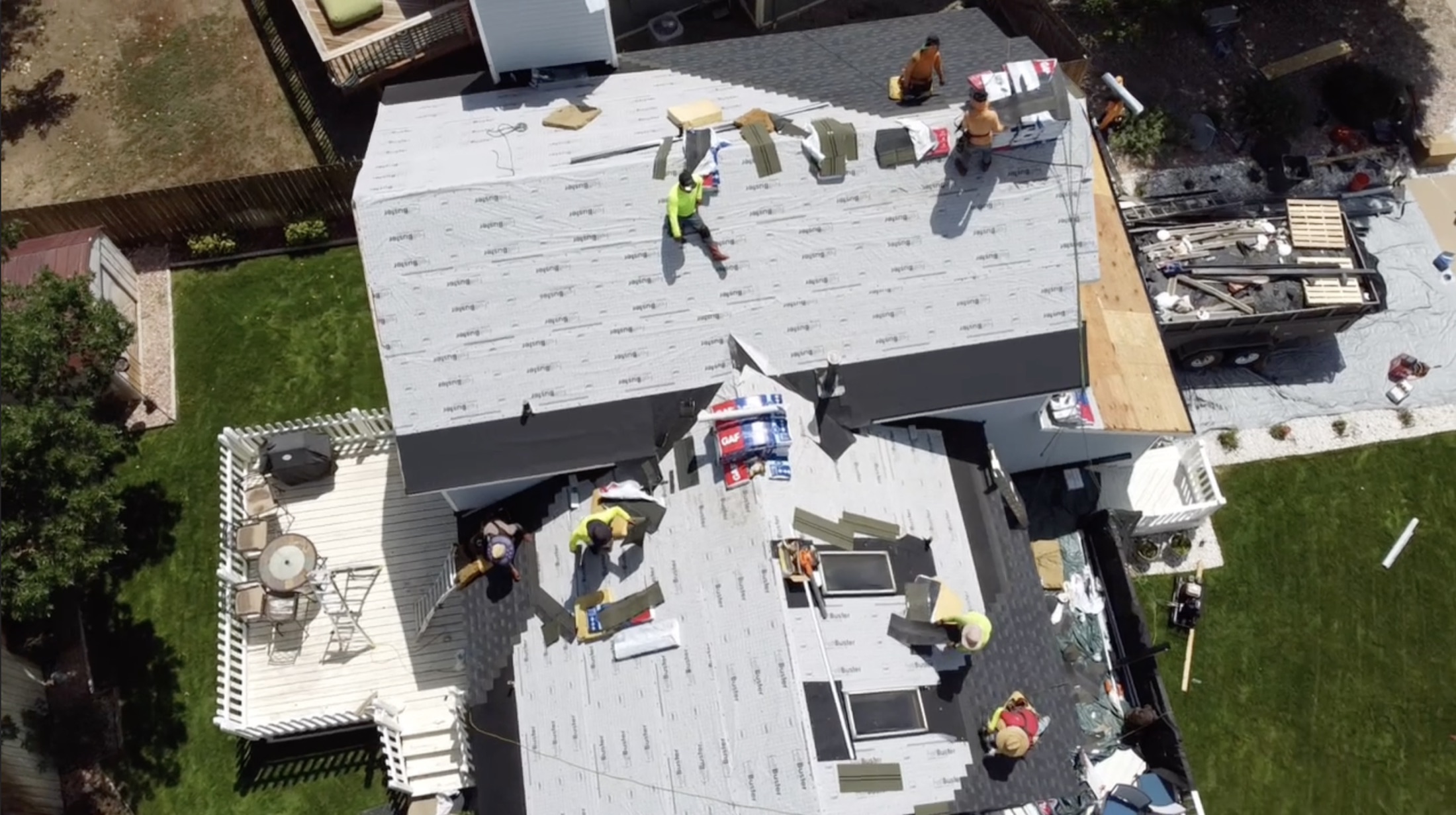 Aerial view of a Paragon roof installation in progress